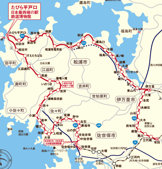 松浦鉄道の路線図