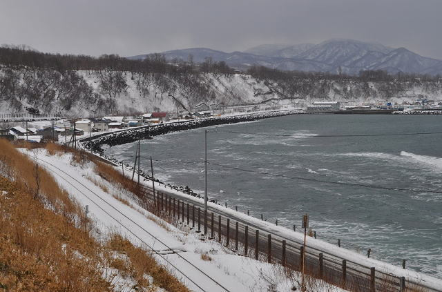 留萌本線箸別駅近くの撮影ポイントから見る、増毛方面の概観