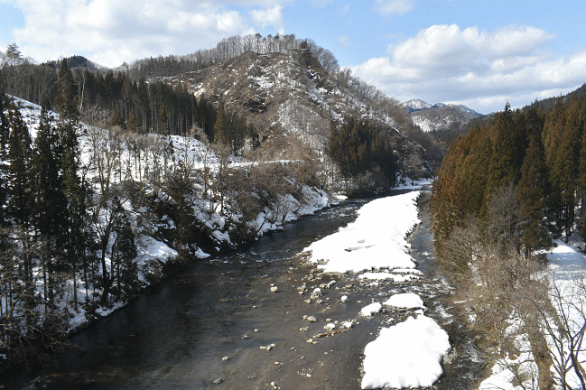 萱草～笑内間の大又川橋梁の車窓