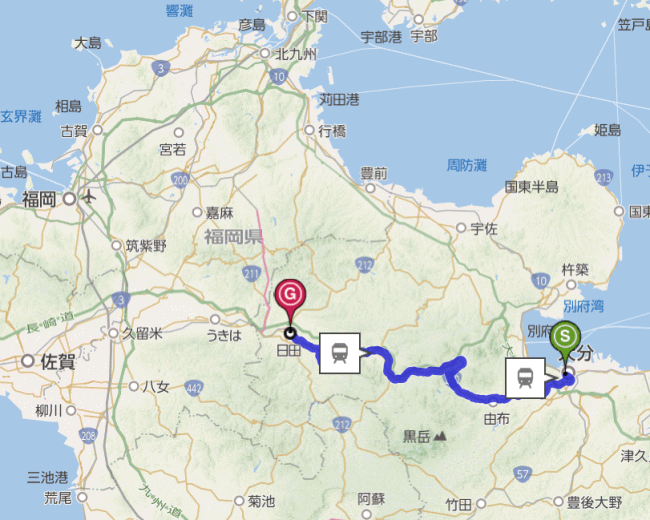 或る列車の日田コースの運行区間