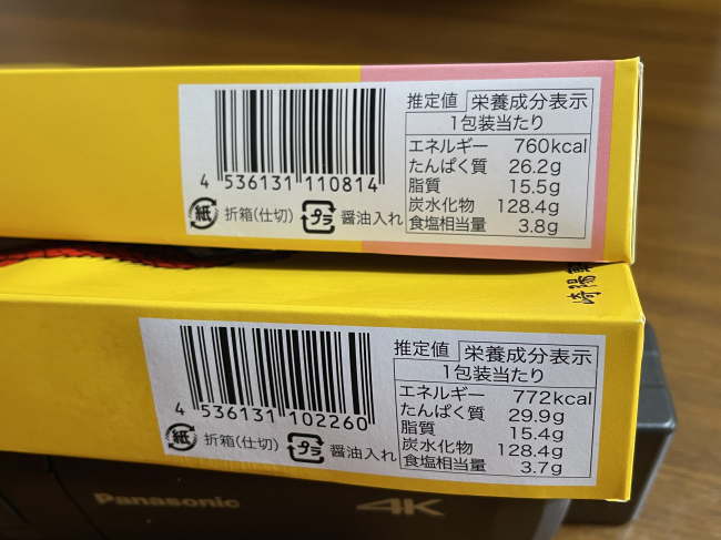 栄養成分表示の比較