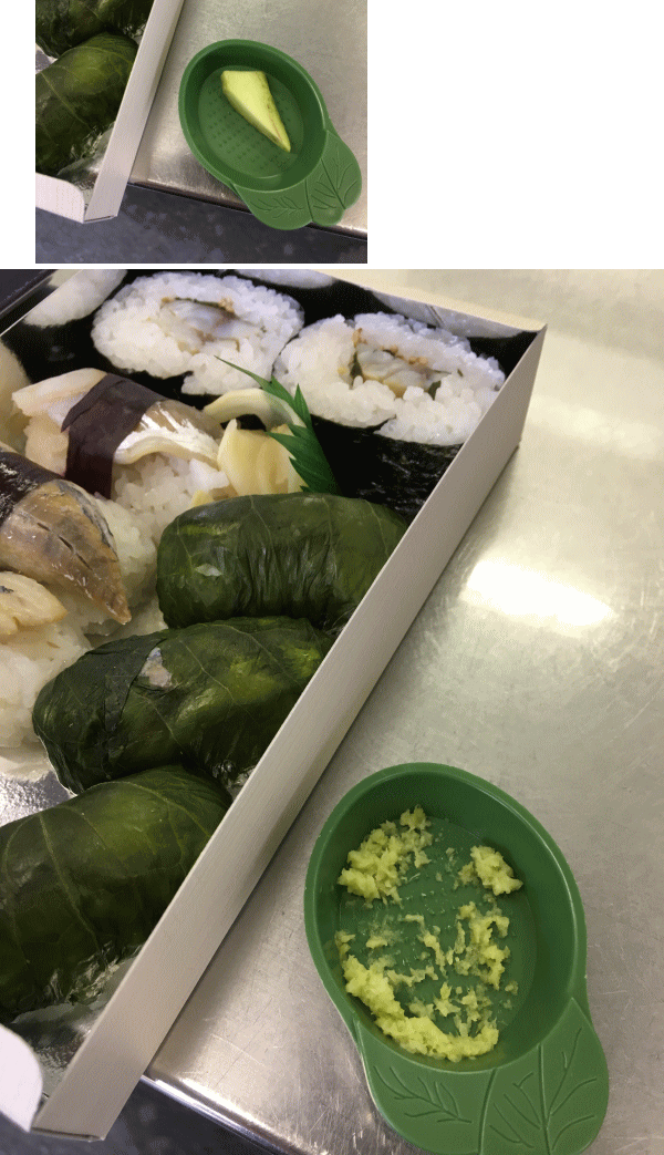 港あじ鮨の生わさびのすりおろし