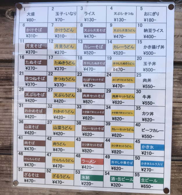 駅乃そば 大子駅前のメニュー