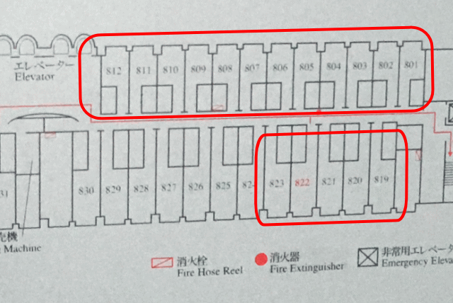 ホテルメルパルク長野の、鉄道の見える部屋の配置