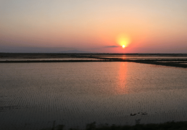 リゾートしらかみ号から見た八郎潟の夕暮れ