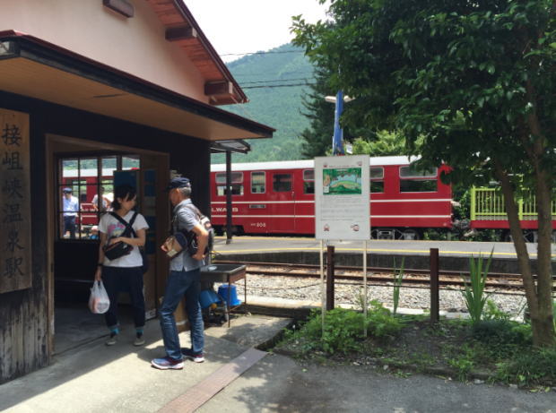 森林露天風側から見た大井川鉄道・井川線の様子