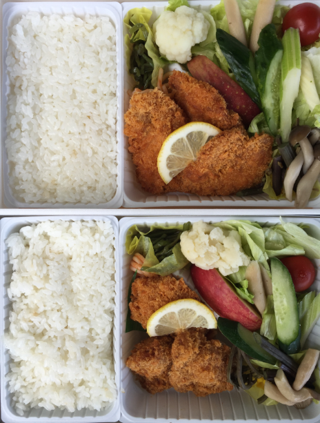 高原野菜とカツの弁当・プレミアム版と通常版の中身の比較