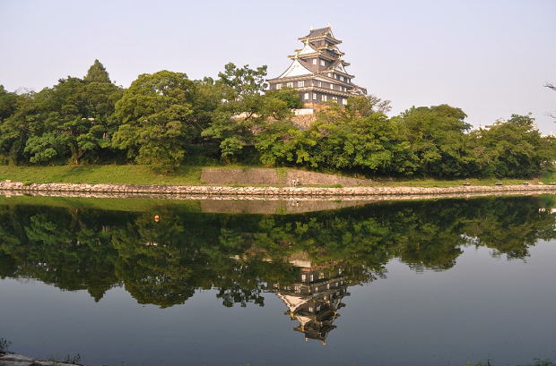 東側から見る岡山城天守閣