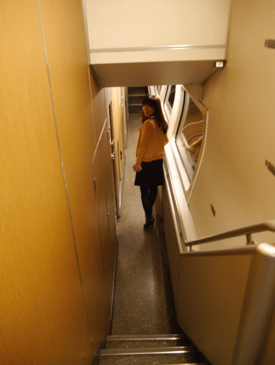 ダイニングカー1階部分の通路の写真