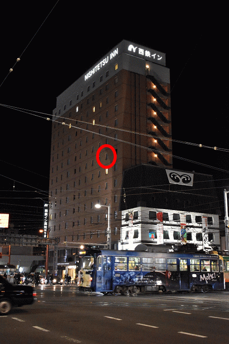 はりまや橋電停から見た西鉄イン高知はりまや橋