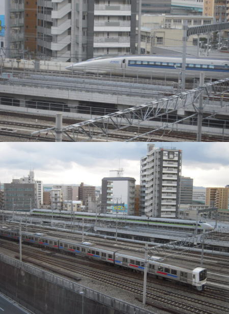 500系と100系新幹線車両も