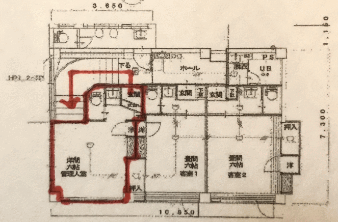 民宿innしらはま駅の宿の2階の客室配置図