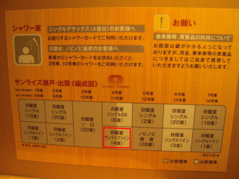 サンライズエクスプレスの編成図