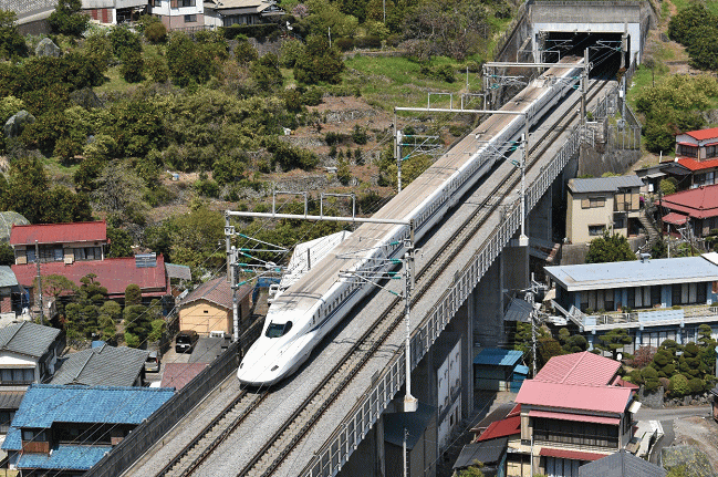 石橋橋梁近くの東海道新幹線