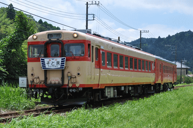 大山?神社近くの踏切より「キハ２８＋キハ５２」を撮影