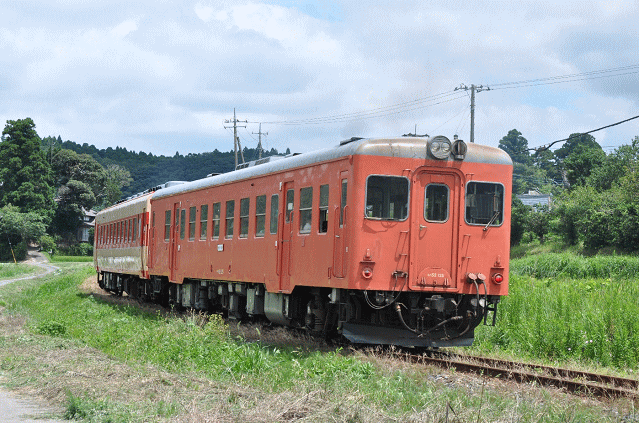 大山?神社近くの踏切より「キハ２８＋キハ５２」を撮影（後追い、キハ52側）