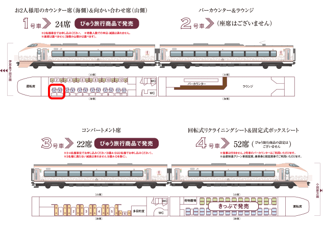 伊豆クレイルの車内座席図・配置図