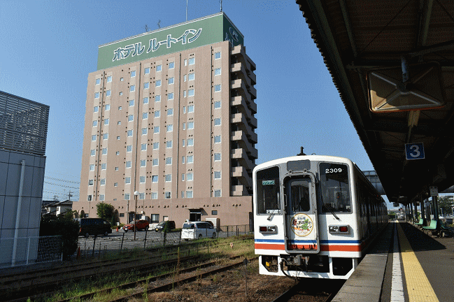 関東鉄道常総線とホテルルートイン水海道