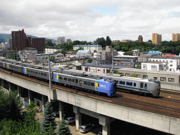 京王プラザホテル札幌の低層階から見た鉄道の眺め