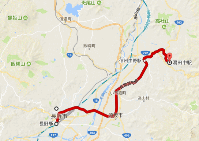北信濃ワインバレー列車「のんびり号」の運行地図