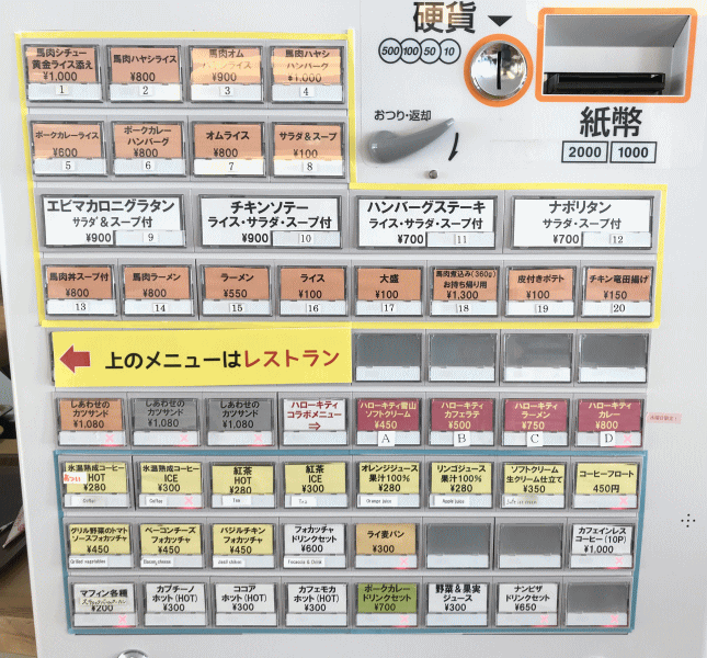 こぐま亭の食券の券売機