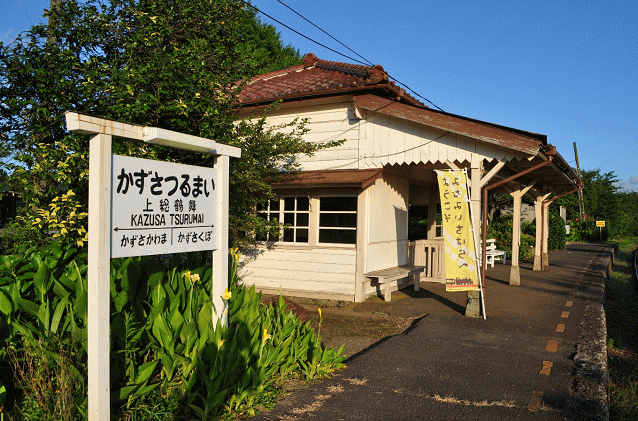 上総鶴舞駅のホームと駅名板