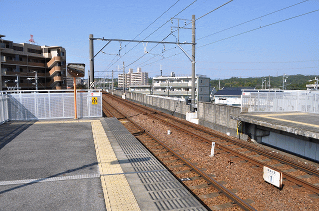 三好ヶ丘駅ホームの黒笹駅側の先端部撮影地