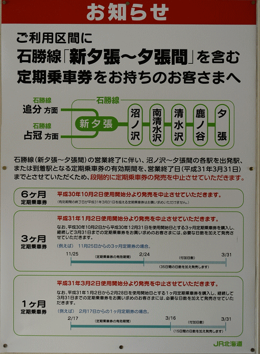 夕張支線の営業終了の案内