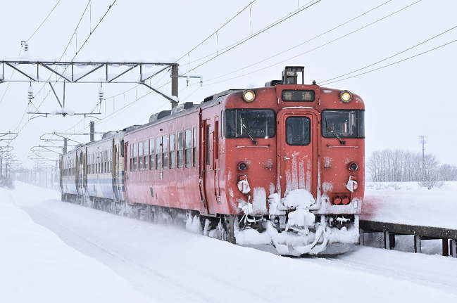 朱色5号の国鉄色に復刻されたキハ48-505（撫牛子駅）