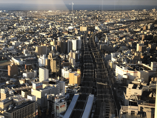 オークラアクトシティホテル浜松から見た鉄道路線や浜松市の展望
