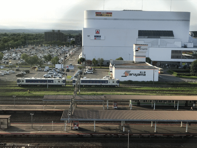 ホテルルートイン苫小牧駅前から見た苫小牧駅