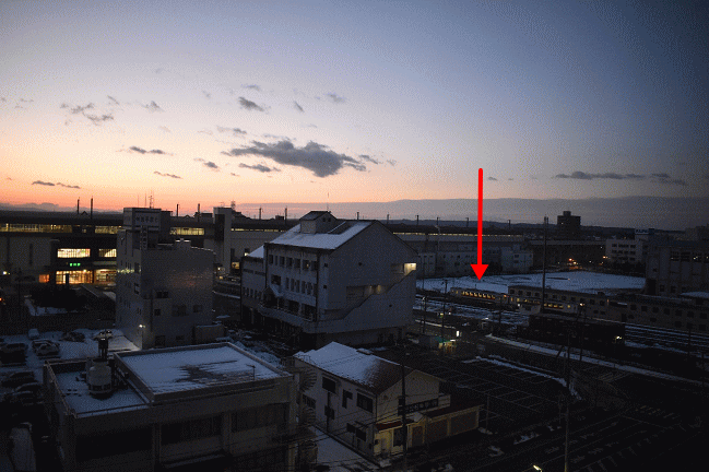 ホテルルートイン古川駅前から見る古川駅