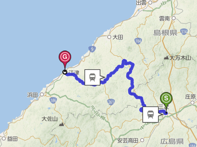 三江線の路線図