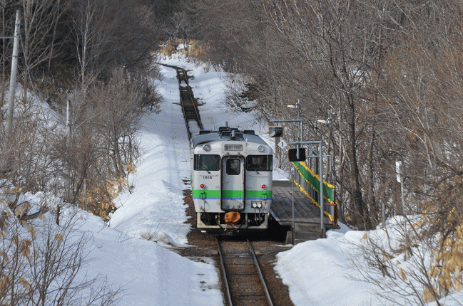 豊ヶ岡駅に到着する札沼線
