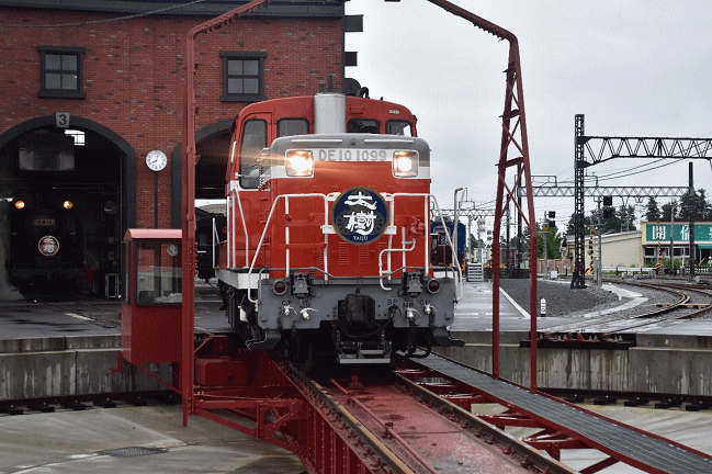 下今市駅の転車台に乗るDE10