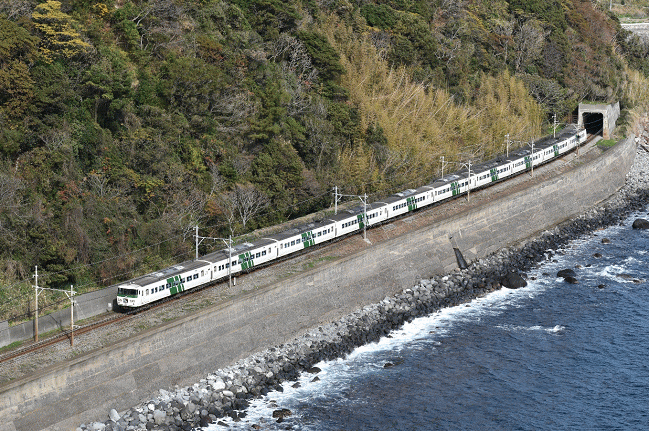 特急「踊り子107号」（志津摩海岸の撮影地）