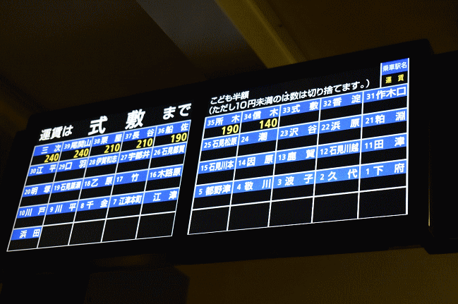 三江線の車内の運賃表