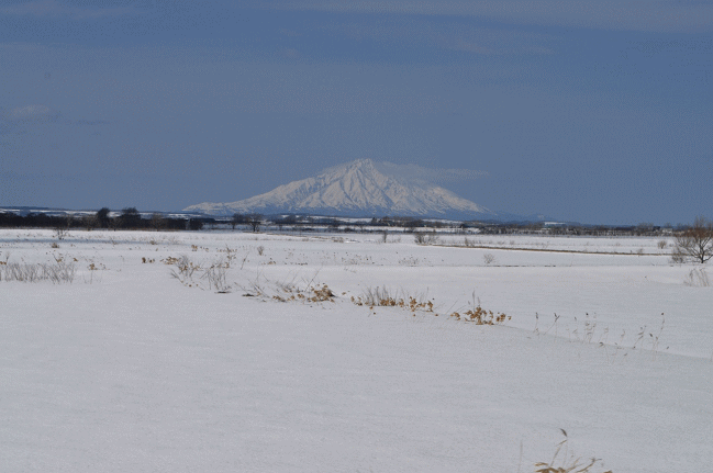 抜海～勇知間の車窓から眺める利尻富士
