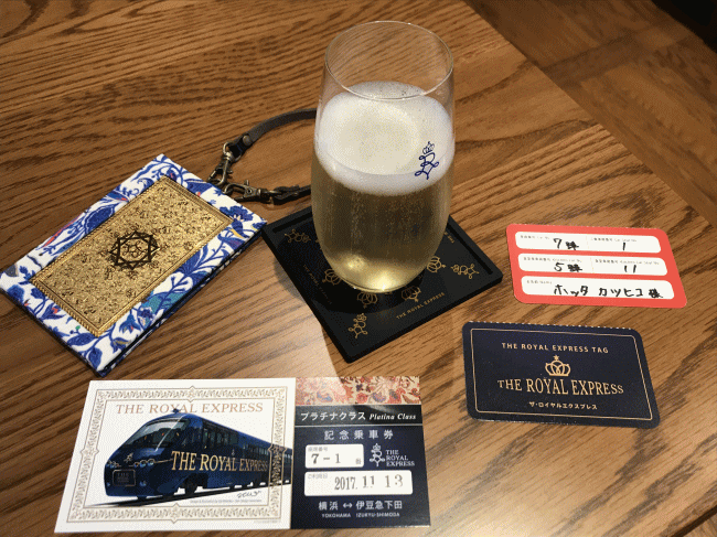 ザロイヤルエクスプレスの記念乗車券やネームタグ