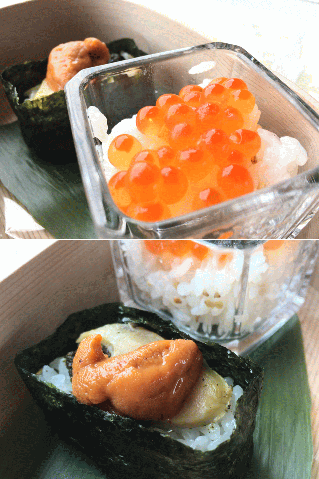 アワビとウニのいちご飯・軍艦巻き