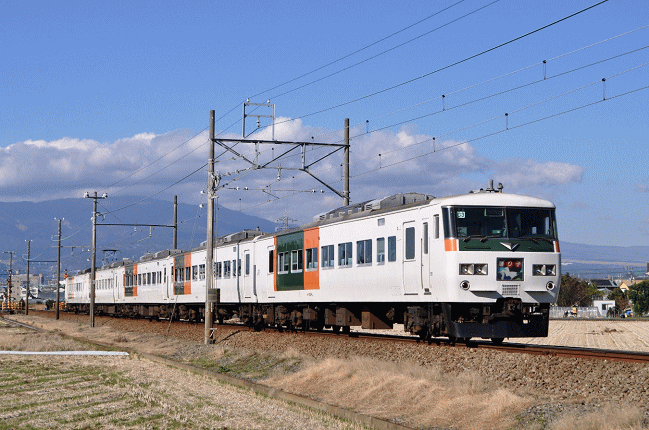 185系特急の踊り子号・ブロック塗装を伊豆箱根鉄道駿豆線で撮影