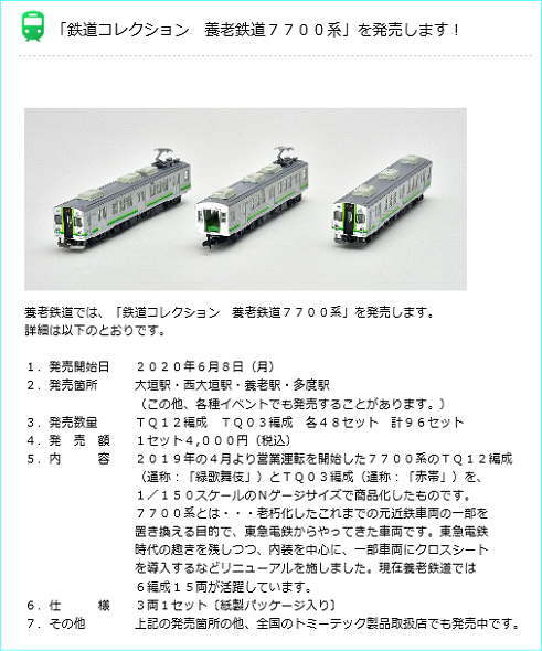 鉄道コレクション養老鉄道7700系
